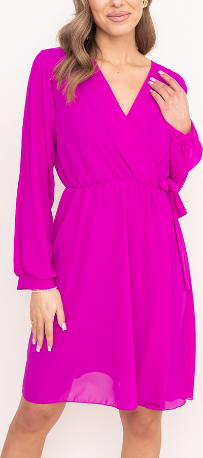 Fioletowa sukienka Włoski prosta z długim rękawem mini