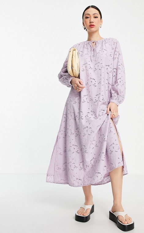 Fioletowa sukienka Y.A.S z długim rękawem koszulowa w stylu casual