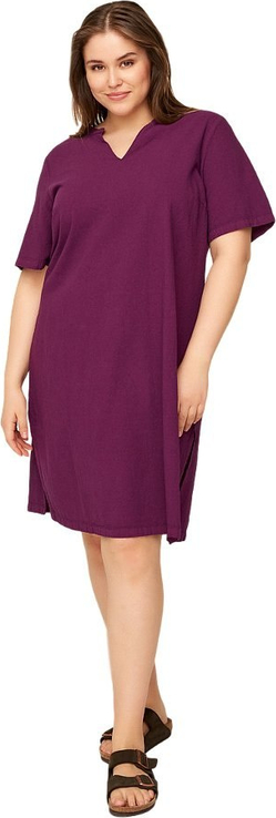 Fioletowa sukienka Zizzi z krótkim rękawem z bawełny z dekoltem w kształcie litery v