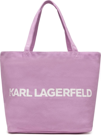 Fioletowa torebka Karl Lagerfeld w młodzieżowym stylu na ramię duża