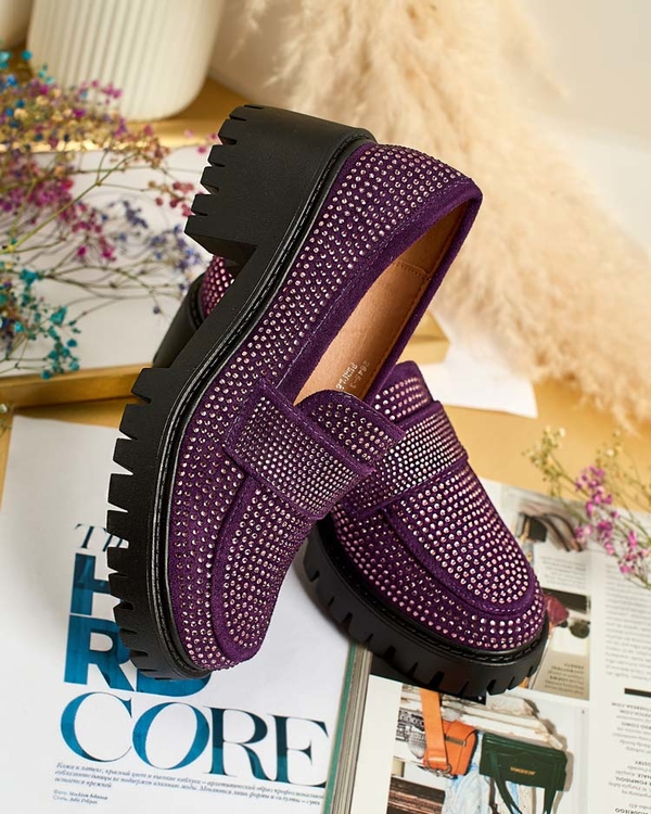Fioletowe buty Royalfashion.pl z płaską podeszwą