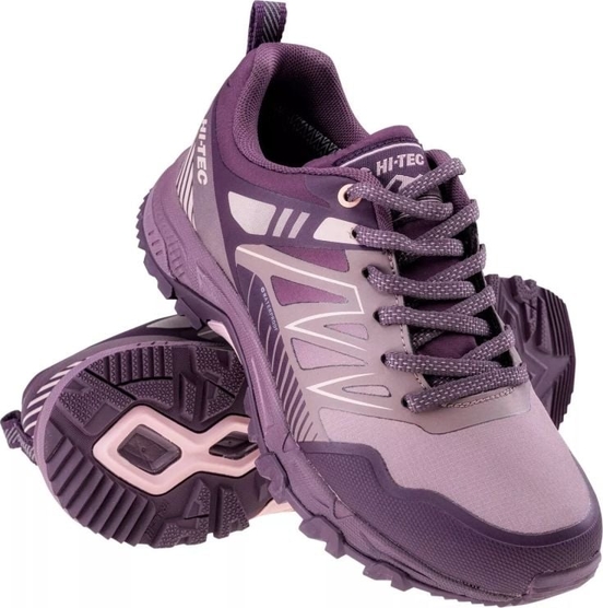 Fioletowe buty trekkingowe Hi-Tec z tkaniny sznurowane z płaską podeszwą