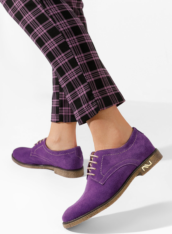 Fioletowe półbuty Zapatos z płaską podeszwą sznurowane w stylu casual