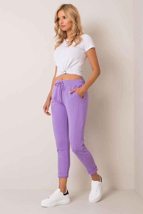 Fioletowe spodnie sportowe Basic Feel Good z bawełny w stylu casual