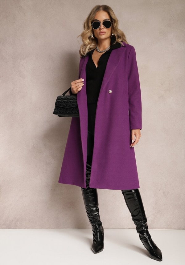 Fioletowy płaszcz Renee bez kaptura w stylu casual