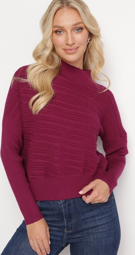 Fioletowy sweter born2be w stylu casual z wełny