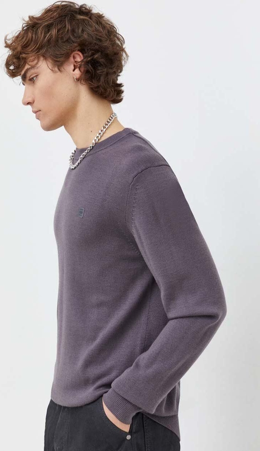 Fioletowy sweter G-Star Raw z wełny z okrągłym dekoltem w stylu casual