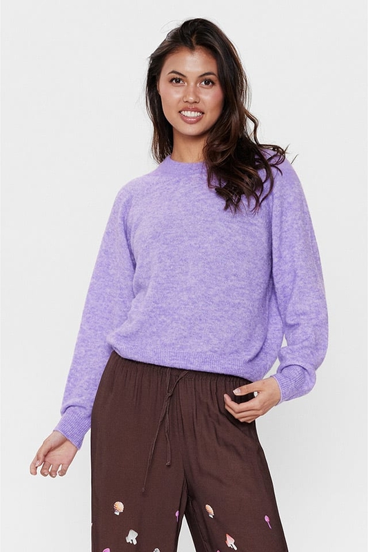 Fioletowy sweter Numph z wełny w stylu casual