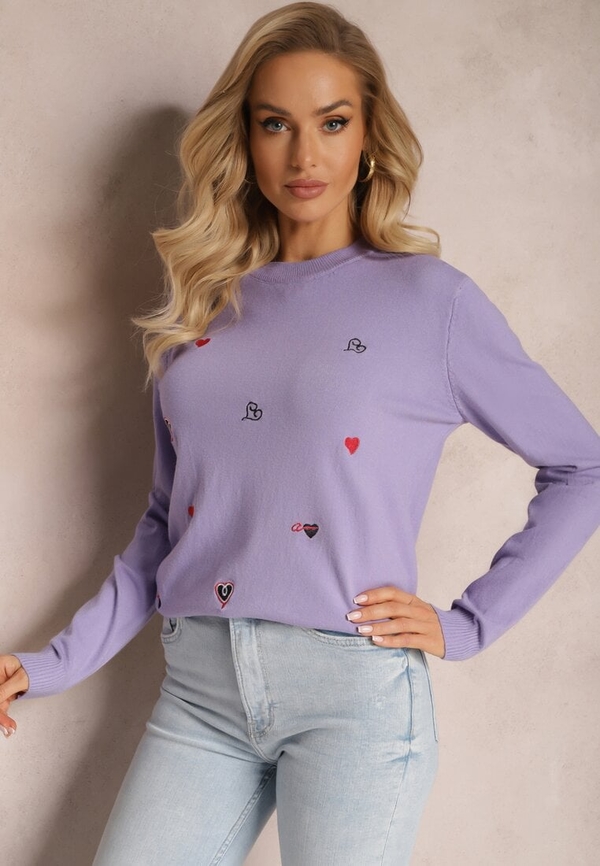 Fioletowy sweter Renee w stylu casual z kaszmiru