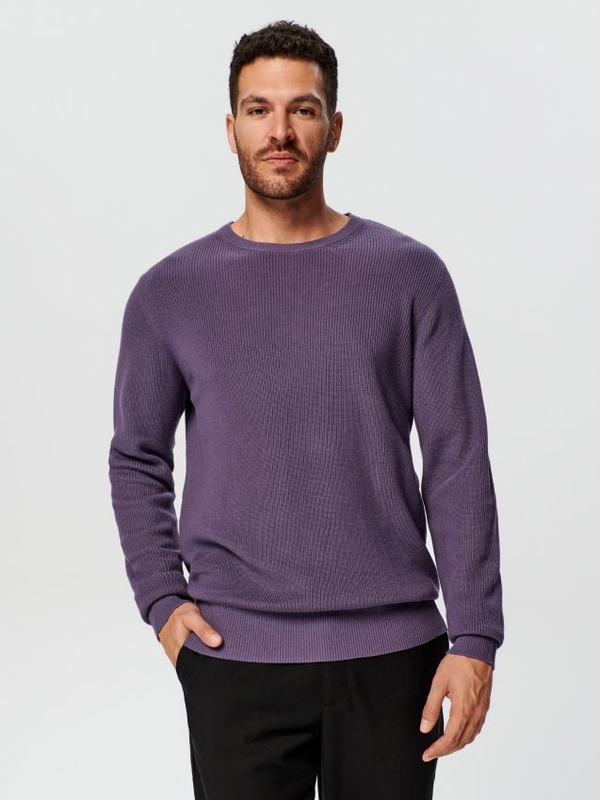 Fioletowy sweter Sinsay w stylu casual z bawełny z okrągłym dekoltem