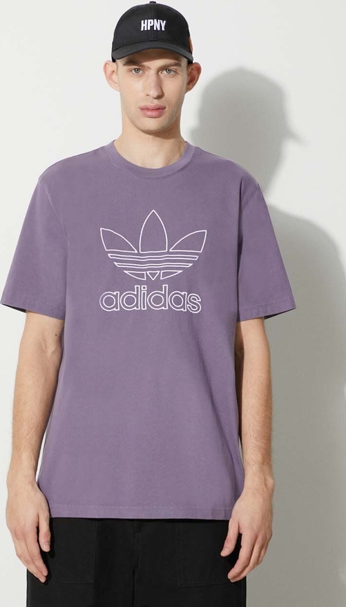 Fioletowy t-shirt Adidas Originals z krótkim rękawem w młodzieżowym stylu