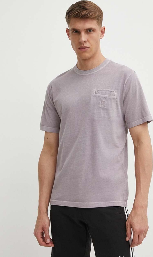 Fioletowy t-shirt Adidas Originals z krótkim rękawem z bawełny