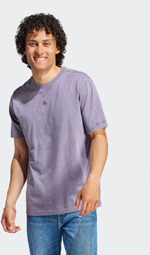 Fioletowy t-shirt Adidas w sportowym stylu z krótkim rękawem