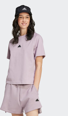 Fioletowy t-shirt Adidas z krótkim rękawem z okrągłym dekoltem