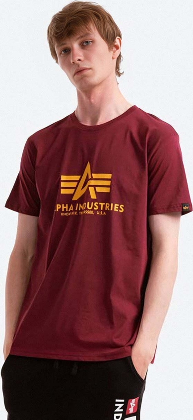 Fioletowy t-shirt Alpha Industries w młodzieżowym stylu z krótkim rękawem z bawełny
