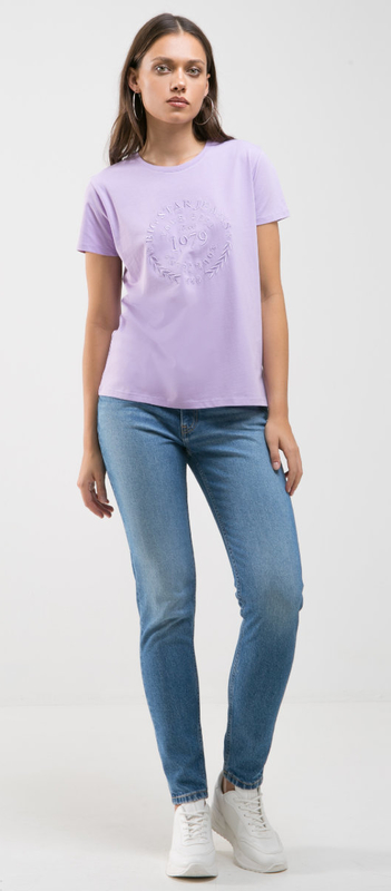 Fioletowy t-shirt Big Star w stylu casual z okrągłym dekoltem
