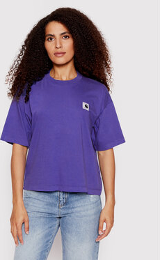 Fioletowy t-shirt Carhartt WIP z okrągłym dekoltem w stylu casual
