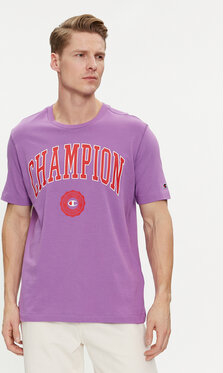 Fioletowy t-shirt Champion w sportowym stylu z krótkim rękawem
