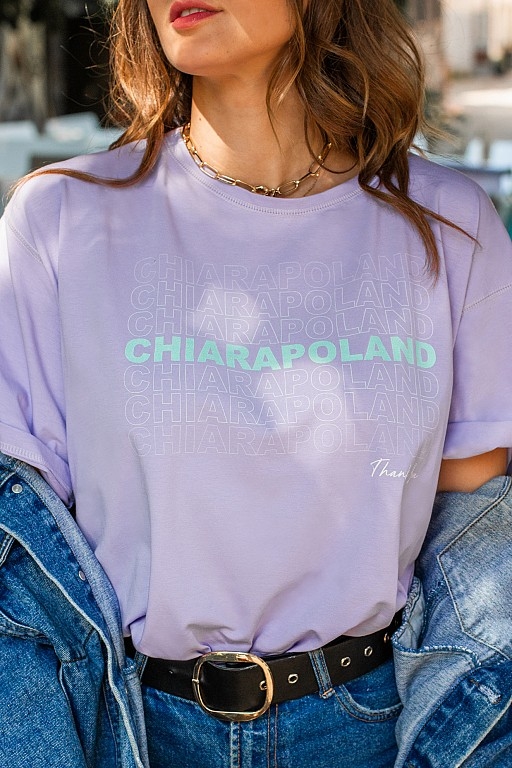 Fioletowy t-shirt Chiara Poland z krótkim rękawem z bawełny