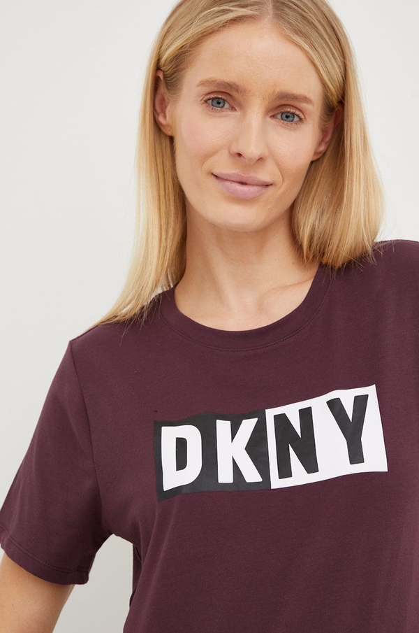 Fioletowy t-shirt DKNY z okrągłym dekoltem z krótkim rękawem