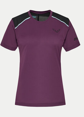 Fioletowy t-shirt Dynafit z okrągłym dekoltem z krótkim rękawem w sportowym stylu