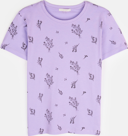 Fioletowy t-shirt Gate z bawełny w młodzieżowym stylu z krótkim rękawem