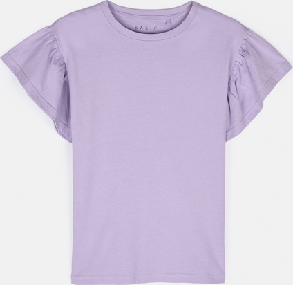 Fioletowy t-shirt Gate z bawełny w stylu casual z krótkim rękawem