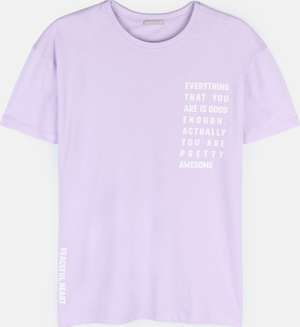 Fioletowy t-shirt Gate z bawełny z krótkim rękawem w młodzieżowym stylu