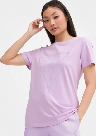 Fioletowy t-shirt Guess z dzianiny w młodzieżowym stylu