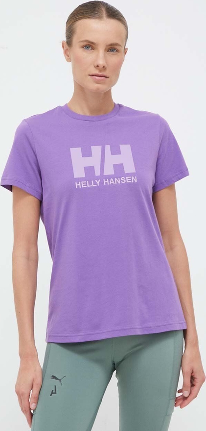 Fioletowy t-shirt Helly Hansen z bawełny w młodzieżowym stylu z krótkim rękawem
