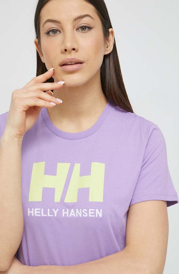 Fioletowy t-shirt Helly Hansen z bawełny z krótkim rękawem