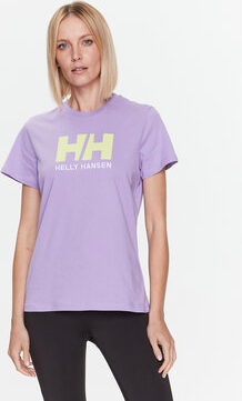 Fioletowy t-shirt Helly Hansen z krótkim rękawem w młodzieżowym stylu