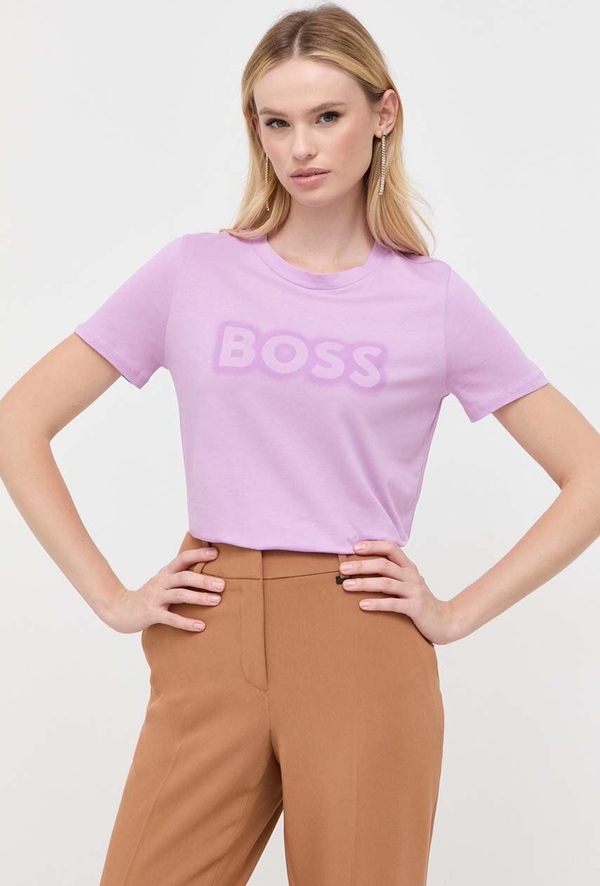Fioletowy t-shirt Hugo Boss z bawełny