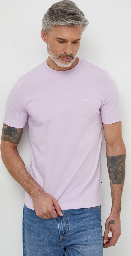 Fioletowy t-shirt Hugo Boss z bawełny z krótkim rękawem