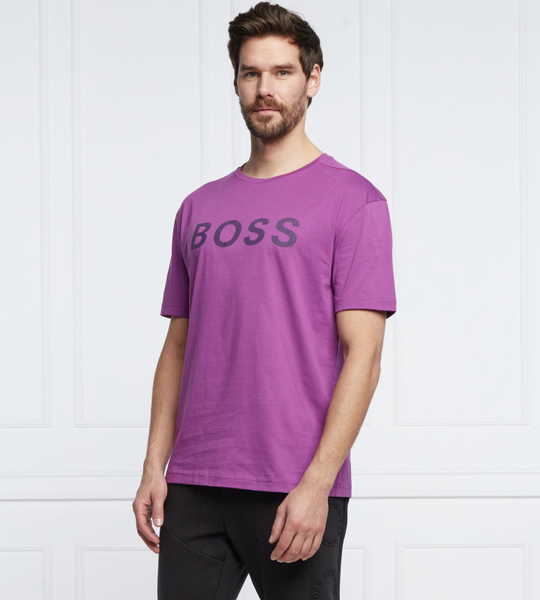 Fioletowy t-shirt Hugo Boss z krótkim rękawem z bawełny