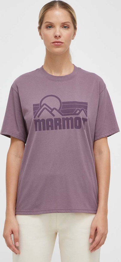 Fioletowy t-shirt Marmot z okrągłym dekoltem z dzianiny