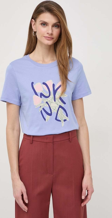 Fioletowy t-shirt MaxMara z krótkim rękawem z bawełny z okrągłym dekoltem
