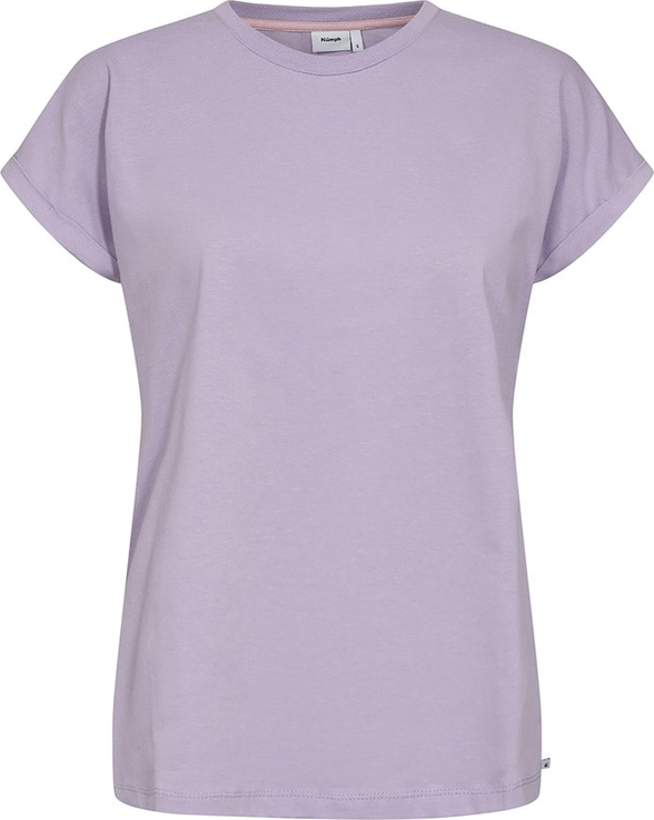 Fioletowy t-shirt Numph z okrągłym dekoltem z bawełny z krótkim rękawem