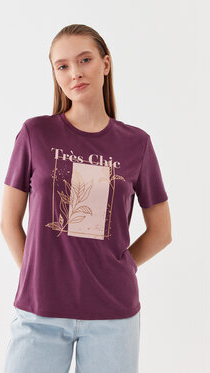 Fioletowy t-shirt Only z okrągłym dekoltem z krótkim rękawem w młodzieżowym stylu