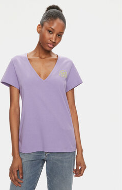 Fioletowy t-shirt Pinko z dekoltem w kształcie litery v
