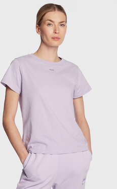 Fioletowy t-shirt Pinko z okrągłym dekoltem w stylu casual z krótkim rękawem