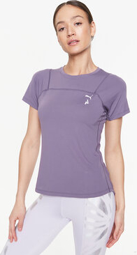 Fioletowy t-shirt Puma z krótkim rękawem w sportowym stylu z okrągłym dekoltem