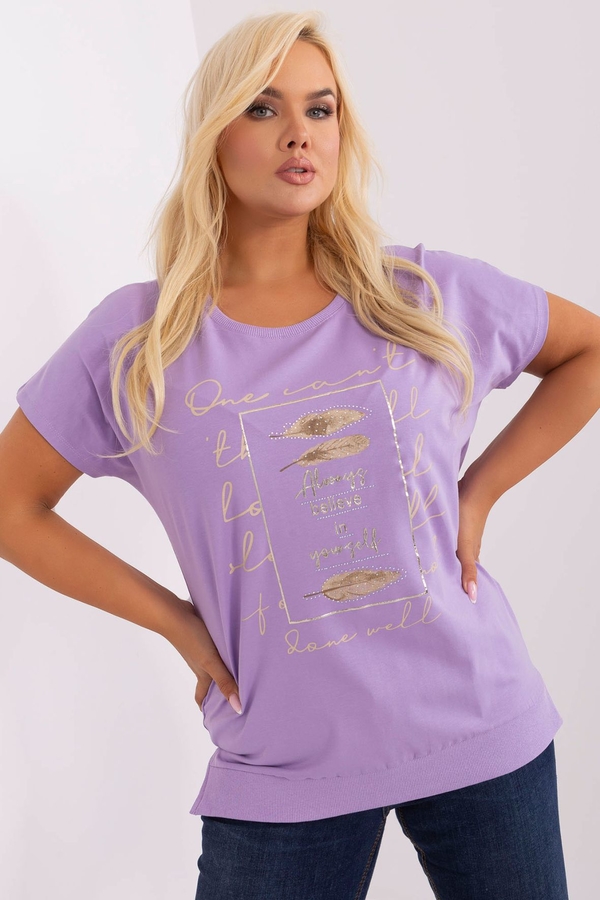 Fioletowy t-shirt Relevance z krótkim rękawem w młodzieżowym stylu z okrągłym dekoltem