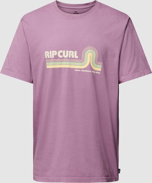 Fioletowy t-shirt Rip Curl w młodzieżowym stylu z krótkim rękawem