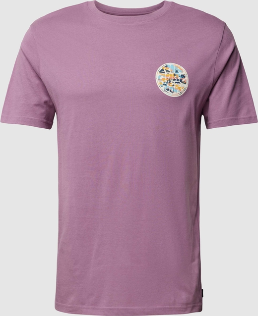 Fioletowy t-shirt Rip Curl w młodzieżowym stylu z nadrukiem z krótkim rękawem