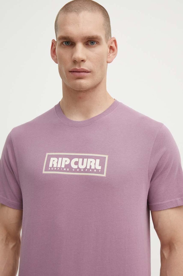 Fioletowy t-shirt Rip Curl z nadrukiem w młodzieżowym stylu