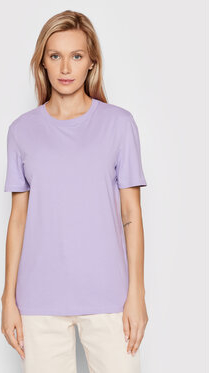 Fioletowy t-shirt Selected Femme w stylu casual z okrągłym dekoltem z krótkim rękawem