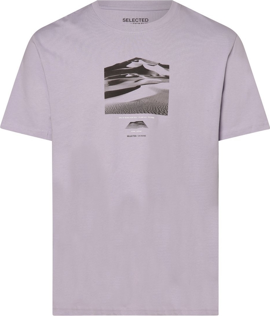 Fioletowy t-shirt Selected z krótkim rękawem z bawełny