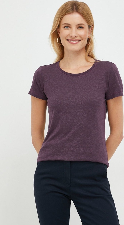 Fioletowy t-shirt Sisley z okrągłym dekoltem z bawełny z krótkim rękawem