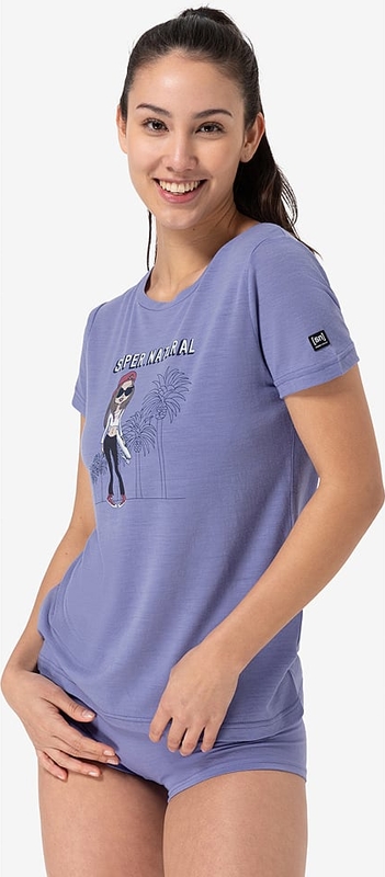 Fioletowy t-shirt super.natural w sportowym stylu z okrągłym dekoltem z krótkim rękawem